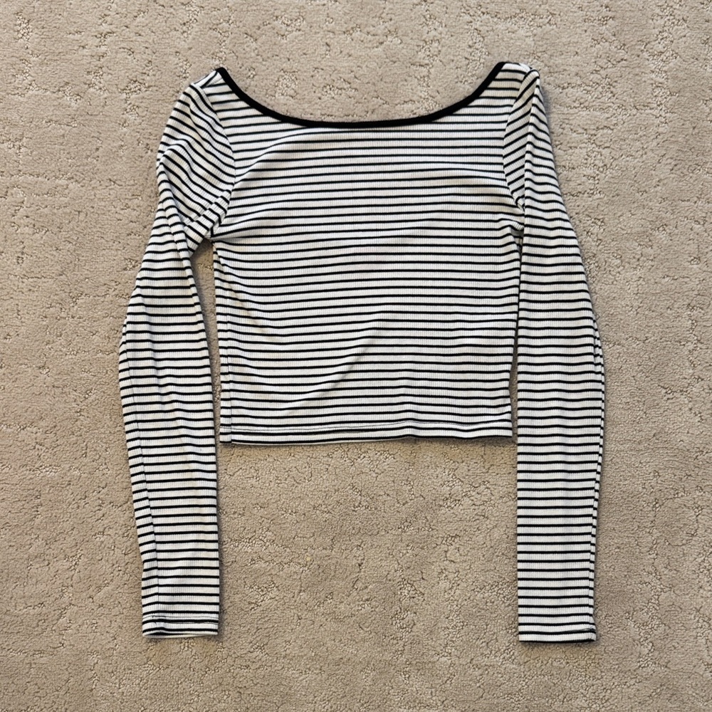 Edikted Black and White Striped Long Sleeve Tee